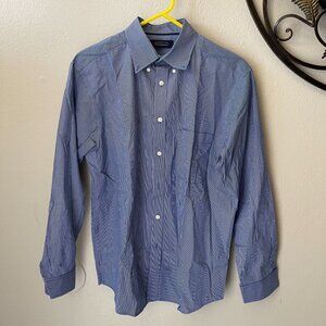 Roundtree & Yorke Blue & White Striped Cotton mens's‎  Button-Down Shirt M
